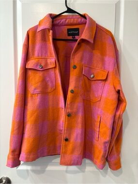 Velvet Heart Orange and Pink Plaid Shacket